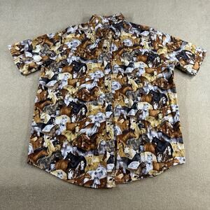 Real Work Wear Men’s Size M Short Sleeve Button DWN Horses Theme